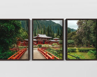 O'ahu Hawaii-tempelprint: Japanse boeddhistische kunst, optie drieluik