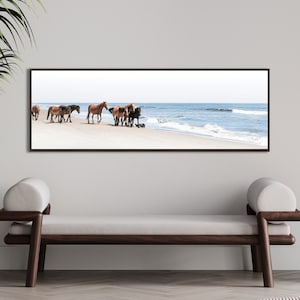 Dzikie konie z plaży Corolla – panoramiczny wydruk na płótnie – Outer Banks Photography 60″ x 20″