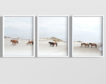 Wild Horses Coastal Outer Banks Corolla Beach Poster –  Framed Painting Decor – Horse Lovers Gift – Coastal Wall Decor