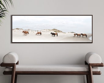 Wild Horses Coastal Outer Banks Corolla Beach Floating Framed Canvas – Canvas Painting Decor – Horse Lovers Gift – Coastal Wall Decor