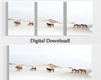 Digital Download Wild Horses Coastal Outer Banks Corolla Beach – For Poster or Canvas Painting Decor – Horse Lovers Gift