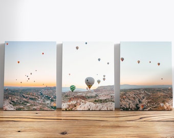 Canvas Hot Air Balloon Cappadocia Desert Turkey Framed Art Print Photography by Domenica Rossi Set of 3