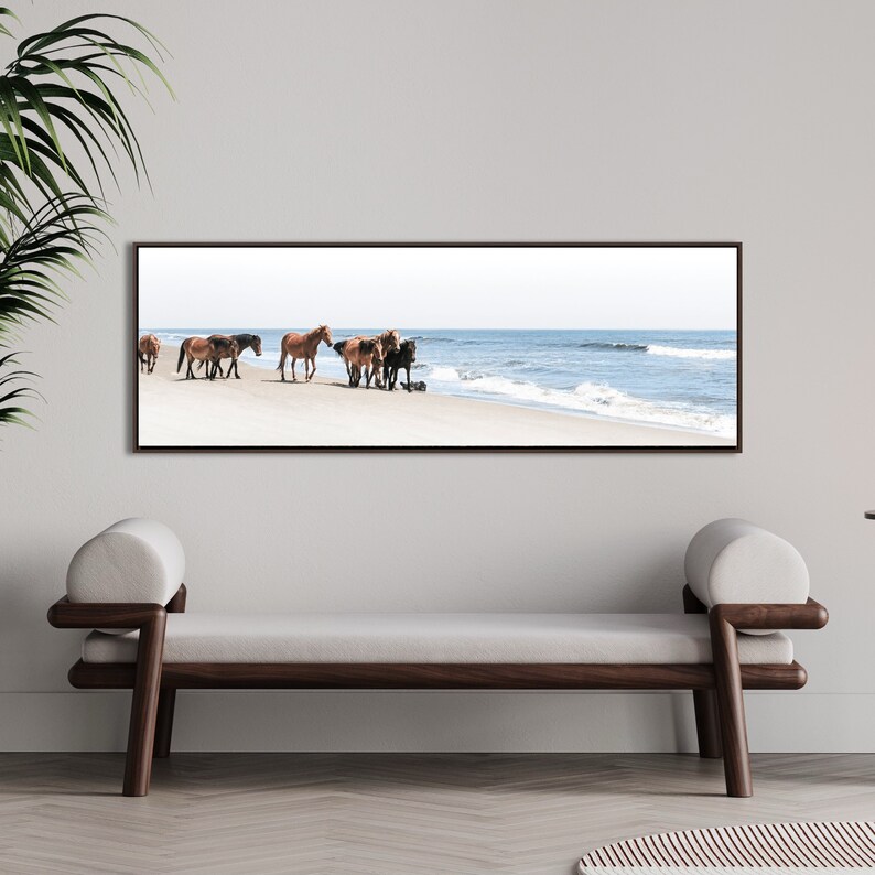 Dzikie konie z plaży Corolla – panoramiczny wydruk na płótnie – Outer Banks Photography 60″ x 20″