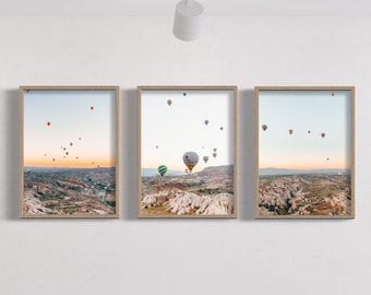 Hot Air Balloon Cappadocia Desert Turkey Framed Art Print Photography by Domenica Rossi Set of 3