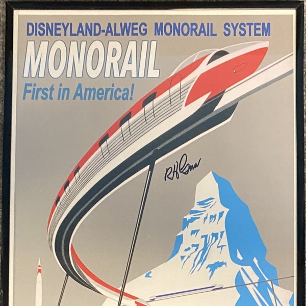 Signed Bob Gurr Monorail Matterhorn Tomorrowland Disneyland Framed Poster 12x18