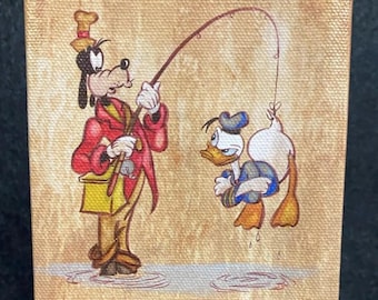 Just Hanging Out by Tricia Buchanan Benson Canvas + Easel Featuring Goofy and Donald