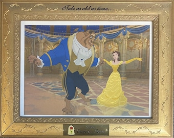 Vintage Beauty and the Beast Gold Frame Lithograph Signed by Paige O'Hara 11x14