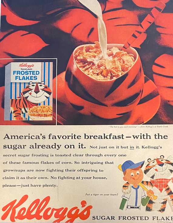 Vintage 1959 Tony the Tiger Kellogg's Frosted Flakes Framed Ad