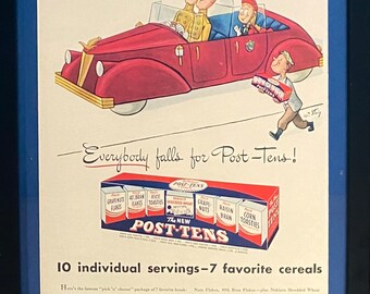 Vintage 1946 Post Cereal Post-Tens Framed Magazine Ad 16x12