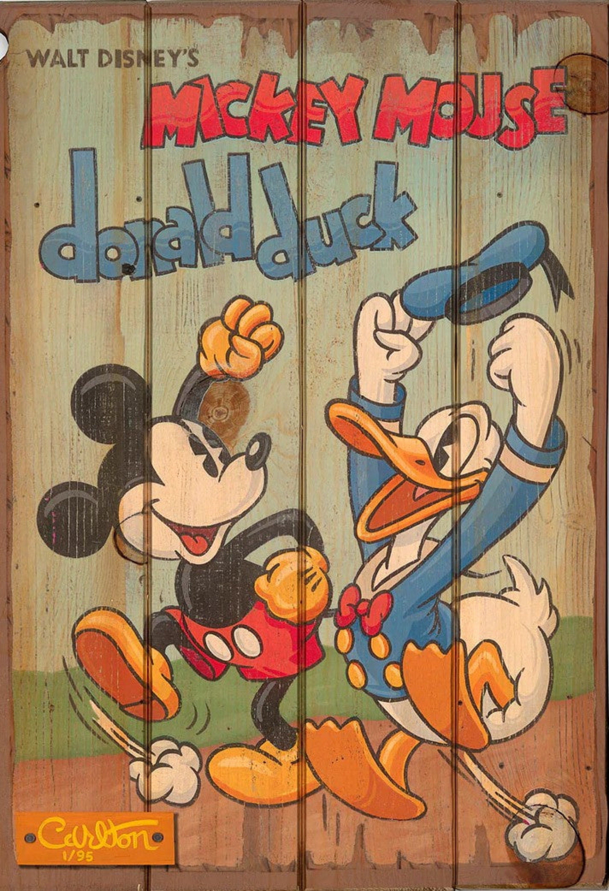Mickey and Donald Print on Reclaimed Wood, Vintage Disney Art - Etsy