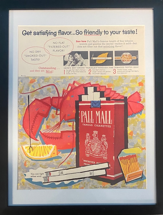 pall mall cigarettes flavors Vintage 1950s Mary Blair Designed Pall Mall Cigarette Framed Magazine Ad #3