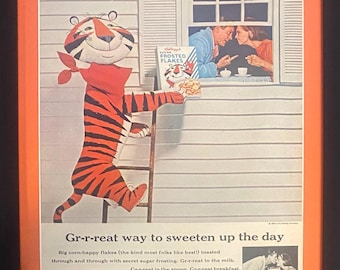 Vintage 1963 Tony The Tiger Kellogg's Frosted Flakes Framed Ad