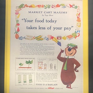 Vintage 1962 Yogi Bear - Market Cart Maxims Framed Ad Hanna Barbera