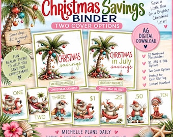 Christmas Savings Binder Printable | A6 Cash Stuffing Binder | Christmas in July | Holiday Savings |  Prop Money