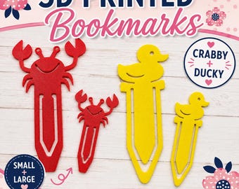 3D Printed Crab & Duck Bookmarks | Planner, Journal Accessories (Small + Large)