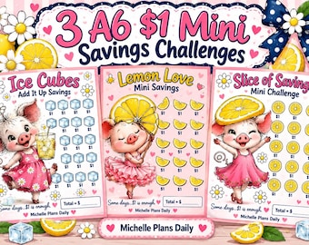 A6 Lemon Piggy Savings Challenges | 1 Mini Dollar Budget Tracker (Digital Download)