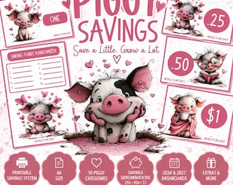Piggy Savings Challenge Bundle | A6 Cash Stuffing Binder Printables | Sinking Funds Randomizer | Low Income Budget | Digital Download