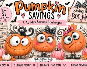 Pumpkin Savings Challenge Printable, A6 Savings Challenge, Halloween Cash Stuffing, 1 Dollar Savings Challenge, Digital Download
