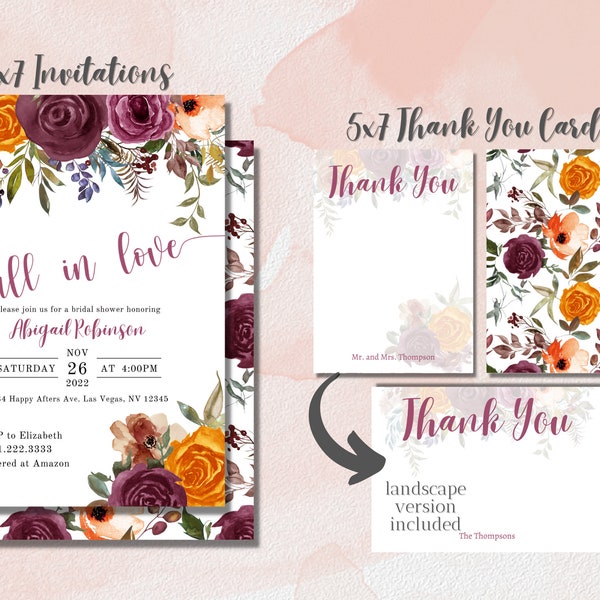 Fall in Love Bridal Shower Invite, Fall Bridal Shower Invite, Fall in Love Invitation, Fall Wedding Ideas