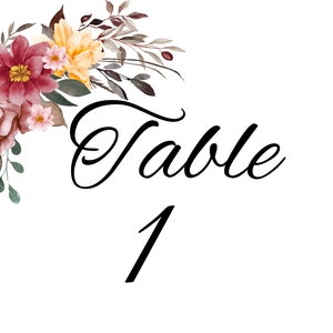 Wedding / Party/ Event Table Numbers Printable 1-10