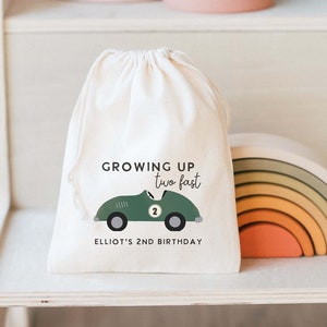 Race Car Birthday Bag - Kids Birthday Favors -Customized Goodie Bag -Custom Name -Childrens Name Bag -Kids Party Favor - Two Fast Birthday