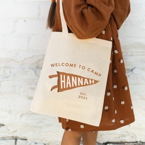 Camp Birthday Party - Kids Tote Bag - Customized Name Tote - Pennant Name - Camp Theme Birthday - School Tote Bag - Tote Bag for Kids