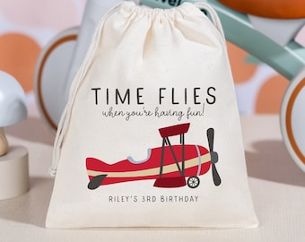 Airplane Birthday Bag - Kids Birthday Favors -Customized Goodie Bag -Custom Name -Childrens Name Bag -Kids Party Favor - Time Flies Birthday
