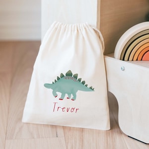 Dinosaur Party Favor Dino Kids Birthday Bag Kids Goodie Bag Customized Goodie Bag Childrens Name Bag Kids Party Favor Dino Party image 1