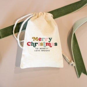 Sacola de lembrancinhas de Feliz Natal - Sacola de guloseimas personalizada - Nome personalizado - Sacola de presente personalizada - Sacola de Papai Noel - Sacola com cordão - Presente de Natal - Festa de escritório