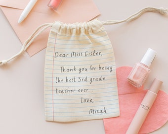 Personalized Teacher Gift - Kids Gift Bag - Teacher Appreciation - Custom Name - Teacher Thank You - School Teacher Gift - Drawstring Bag