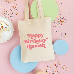 Sac fourre-tout joyeux anniversaire - Sac fourre-tout pour enfants - Fourre-tout de nom personnalisé - Cadeau de Noël - Sac de nom d’enfants -Sac fourre-tout d’école -Cadeau personnalisé d’anniversaire