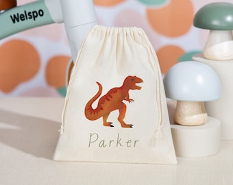 T Rex Party Favor - Dino Kids Birthday Bag - Kids Goodie Bag - Customized Goodie Bag - Childrens Name Bag - Kids Party Favor -Dinosaur Party