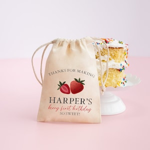 Berry First Birthday Bag - Bomboniere per bambini - Borsa regalo personalizzata - Nome personalizzato - Borsa con nome per bambini - Primo compleanno - Strawberry Party