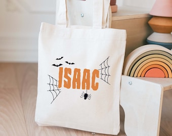 Personalized Kids Halloween Tote Bag – Spider Web Trick or Treat Bag