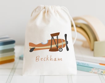 Airplane Birthday Bag - Kids Birthday Favors -Customized Goodie Bag -Custom Name -Childrens Name Bag -Kids Party Favor - Time Flies Birthday