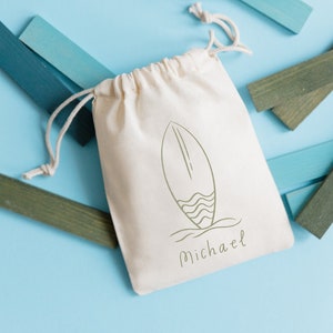 Bolsa de regalo para fiesta de tabla de surf - Bolsa de cumpleaños bajo el mar - Bolsa de regalos para niños - Bolsa personalizada para el día del juego - Bolsa con nombre para niños - First Wave - Hawaii - Shaka
