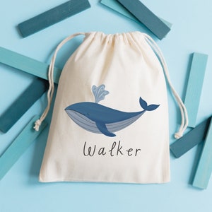 Whale Party Favor Under the Sea Birthday Bag Kids Goodie Bag Customized Game Day Bag Childrens Name Bag Ocean Party Blue Whale image 1