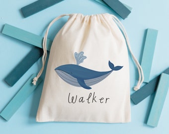 Whale Party Favor - Under the Sea Birthday Bag - Kids Goodie Bag - Aangepaste Game Day Bag - Kindernaamtas - Ocean Party - Blue Whale