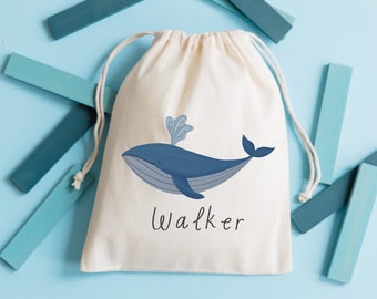 Favor de fiesta de ballenas - Bolsa de cumpleaños bajo el mar - Bolsa de regalos para niños -Bolsa de día de juego personalizada -Bolsa de nombre de los niños - Fiesta en el océano - Ballena azul