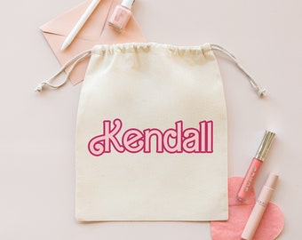 Personalisierte Hot Pink Party Favor Bag - Benutzerdefinierte Name Canvas Tasche