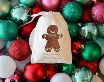 Christmas Gift - Kids Goodie Bag - Custom Goodie Bag - Custom Name - Custom Gift Bag -Gingerbread Man Drawstring Bag - Holiday Gift - Advent