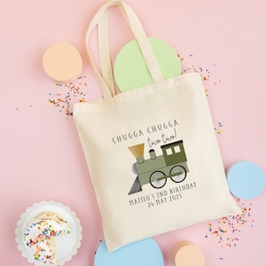 Train Birthday Bag - Kids Birthday Favors -Customized Goodie Bag -Custom Name -Childrens Name Bag -Kids Party Favor - Chugga Chugga Two Two