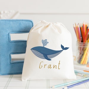 Whale Party Favor Under the Sea Birthday Bag Kids Goodie Bag Customized Game Day Bag Childrens Name Bag Ocean Party Blue Whale image 2