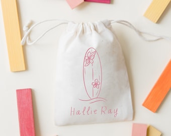 Surfboard Party Favor - Under the Sea Birthday Bag - Kids Goodie Bag -Customized Beach Bag -Childrens Name Bag -First Wave -Beach Babe -Surf