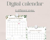 Digital Calendar, IPad Monthly Planner, 6 styles, Greenery, 6 marker colors