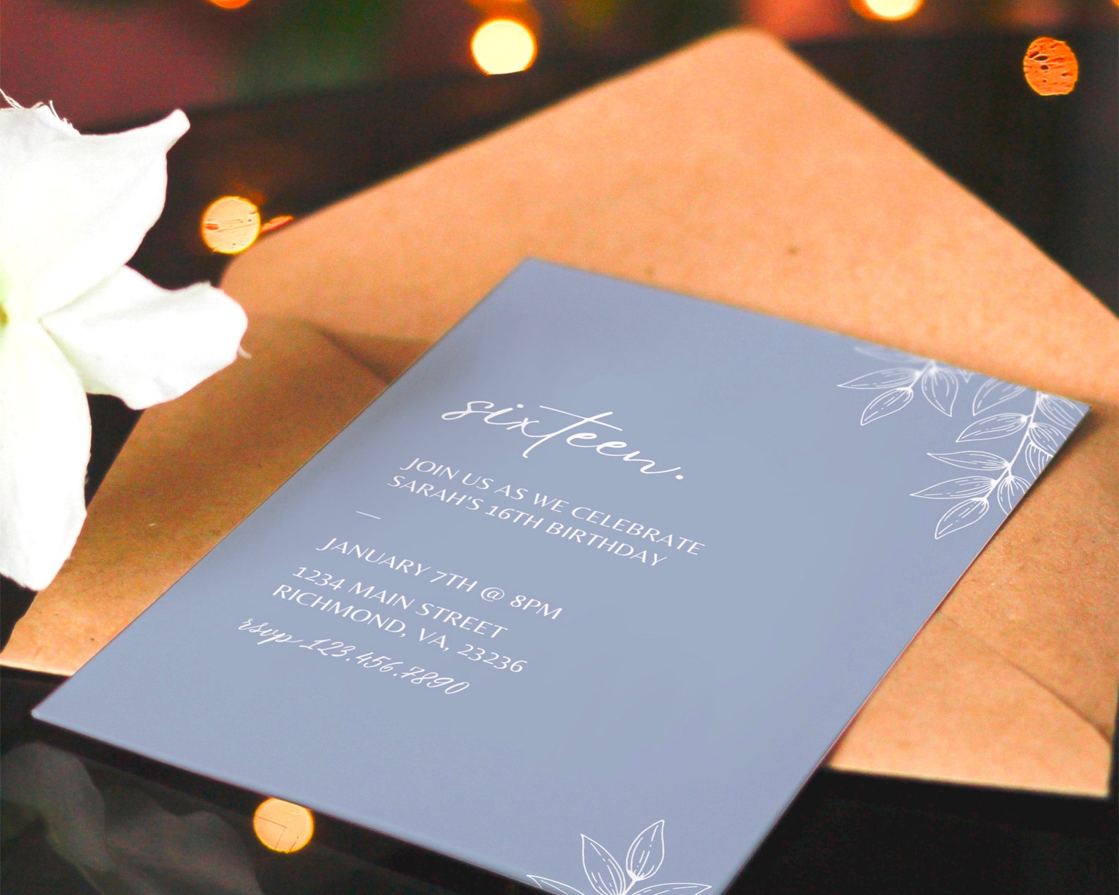 Birthday Invitation Sweet 16 Invite Baby Blue Invitation Minimalist