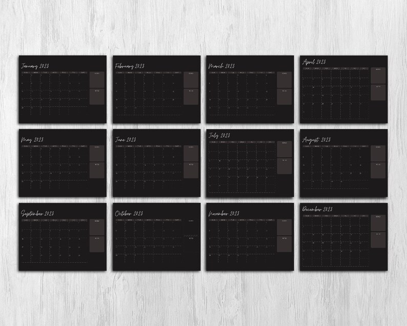 2023 DARK MODE Digital Calendar Minimalist Calendar Modern Etsy New