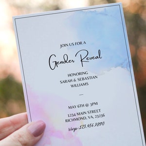 Blue and Pink Gender Reveal Invitation Digital Evite Customizable Canva Template Baby Reveal Party Instant Download