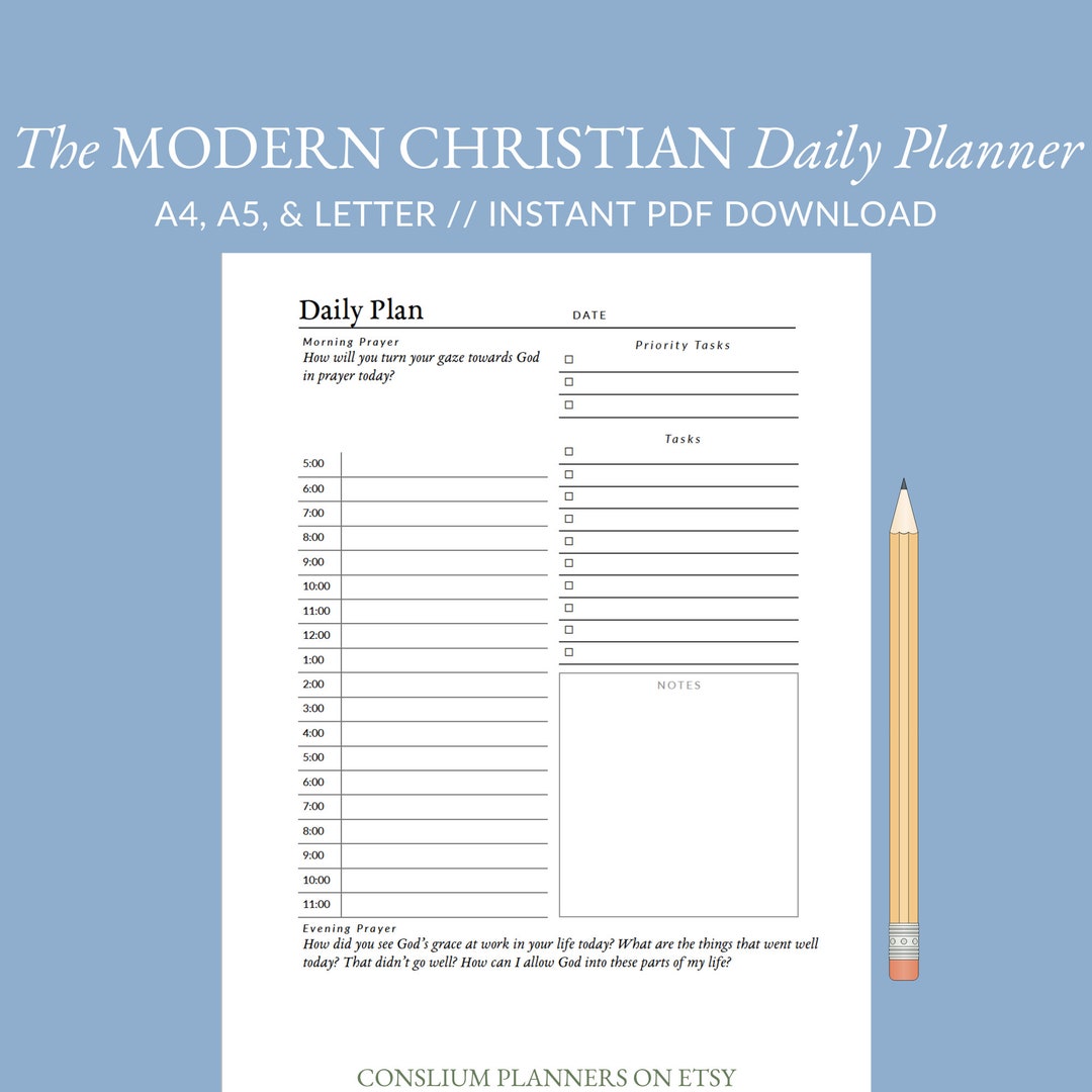 Modern Christian Daily Planner Printable Hourly Schedule for - Etsy