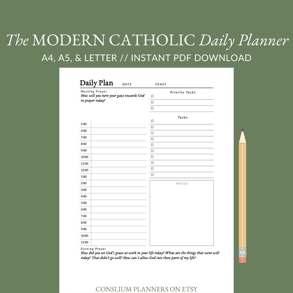 Modern Catholic Daily Planner Printable Hourly Schedule for Etsy